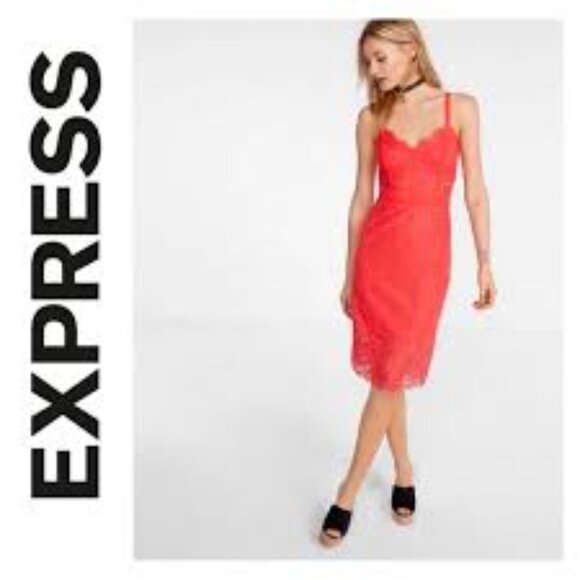 NEW  Express Coral Lace Underwire Lined Spaghetti Strap Dress Sz 10 - Picture 1 of 10